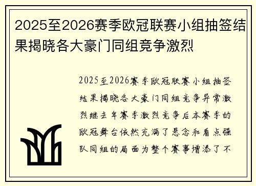 2025至2026赛季欧冠联赛小组抽签结果揭晓各大豪门同组竞争激烈 2025至2026赛季欧冠联赛小组抽签结果揭晓各大豪门同组竞争激烈